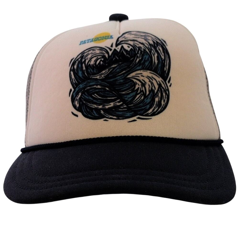 Patagonia Wave Sun Graphic Foam Trucker Hat Beige Black Rope Snapback Cap OSFM